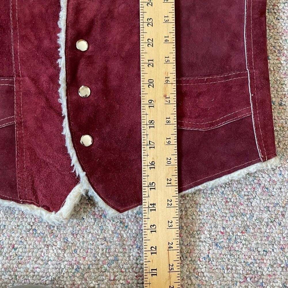 Vintage Western Suede Leather Vest Sherpa-Lined Red Leather - Picture 4 of 8